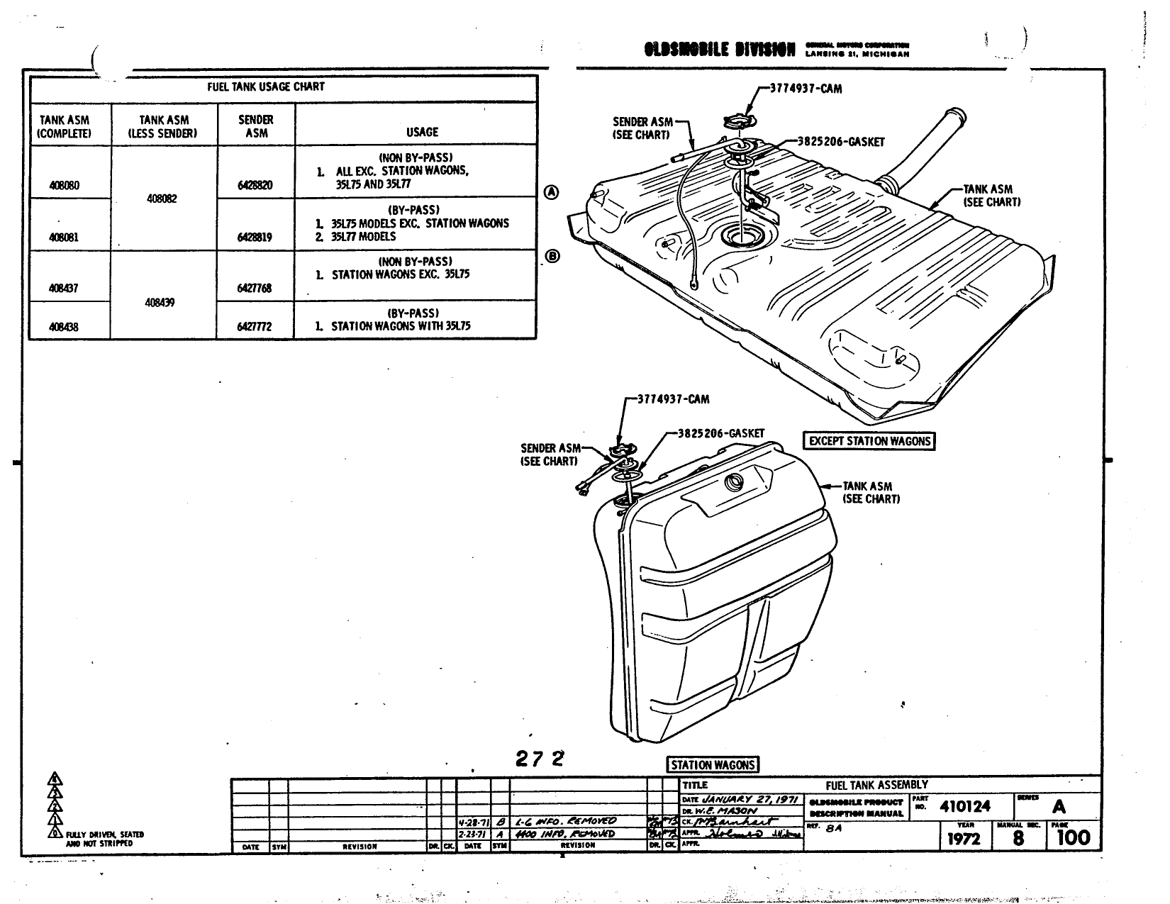 Oldsmobile Cutlass Assembly Manual July 1971