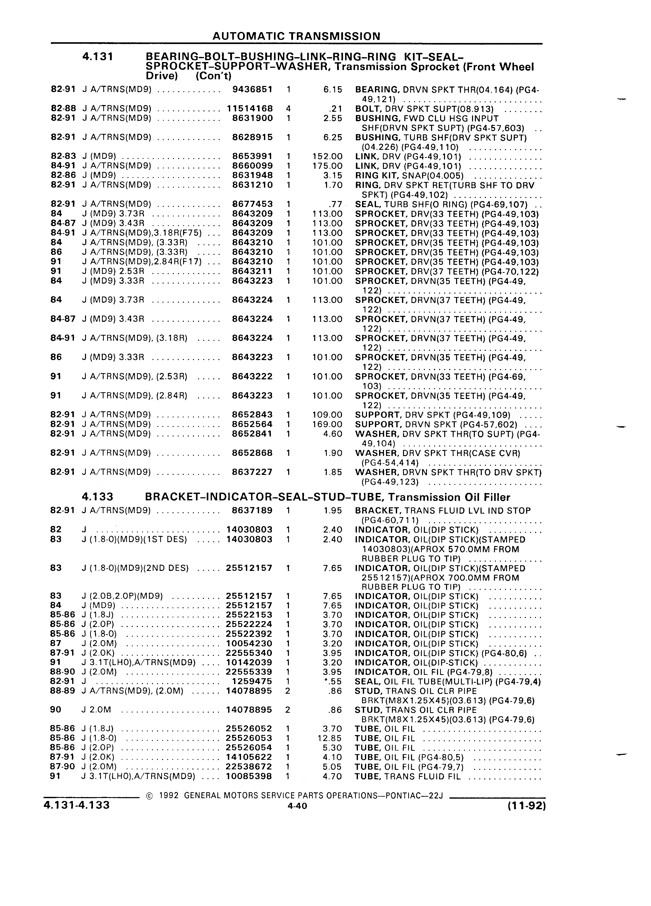 Parts and Illustration Catalog 22J November 1992
