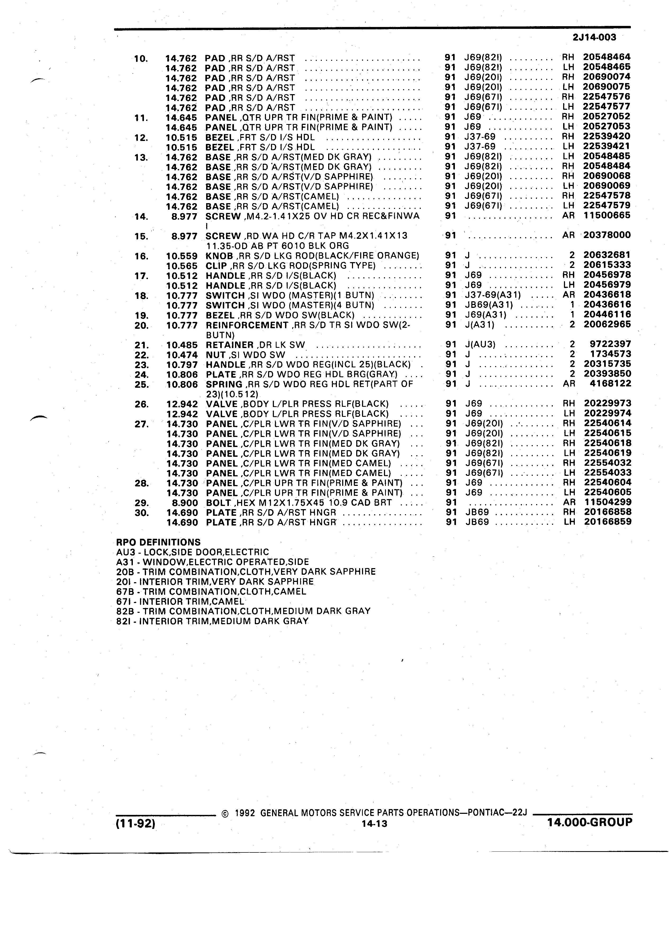 Parts and Illustration Catalog 22J November 1992