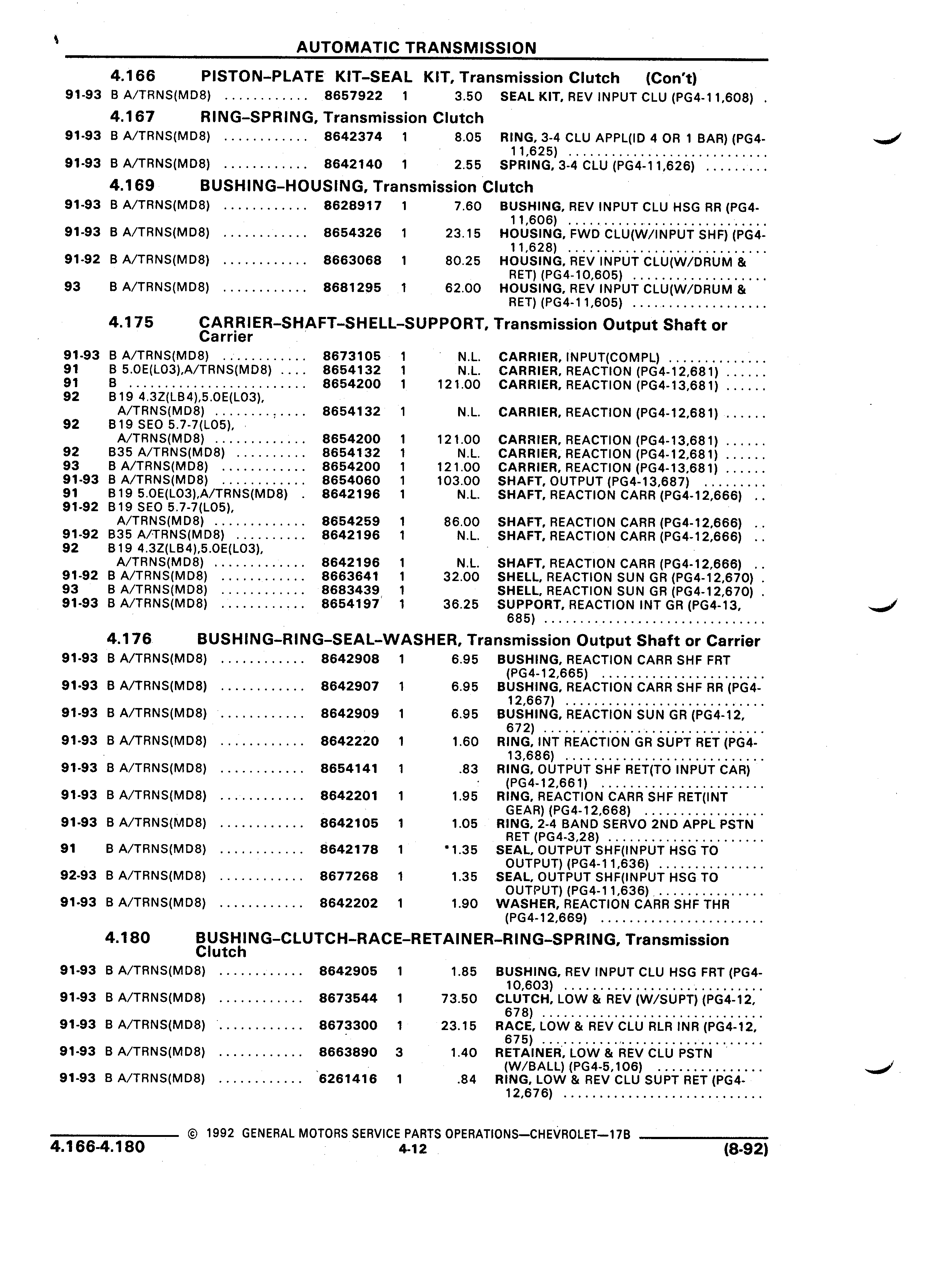 Parts and Illustration Catalog 17B August 1992