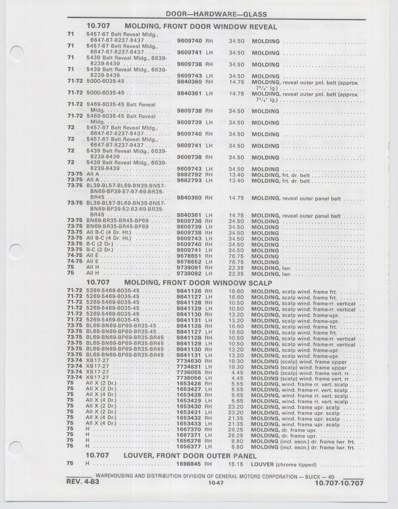 Buick Models Thru 1975 April 1983